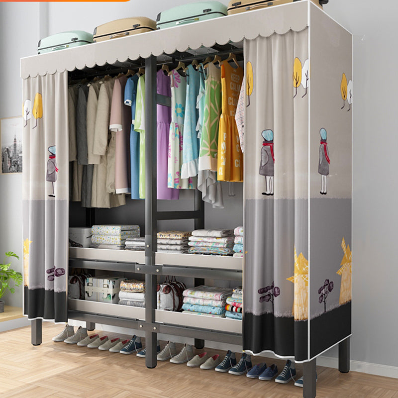 Foldable Freestanding Wardrobe Metal Frame Multifunctional Wardrobe 50"L x 20"W x 71"H Light Gray Clearhalo 'Armoires & Wardrobes' 'armoires_wardrobes' 'Bedroom Furniture' 'furn' 'furn_armoires_wardrobes' 'Furniture' 7235793