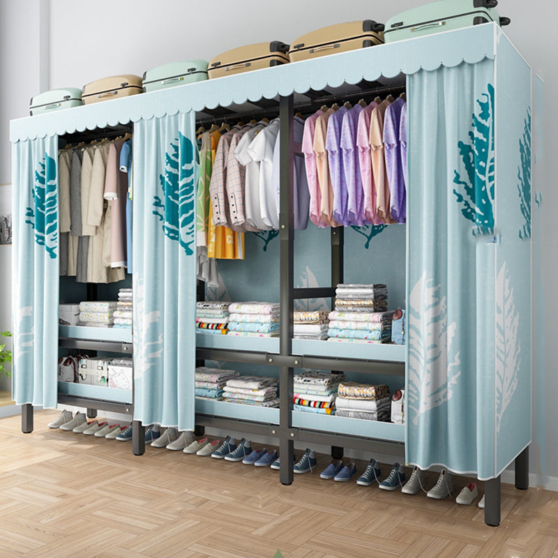 Foldable Freestanding Wardrobe Metal Frame Multifunctional Wardrobe 80"L x 20"W x 71"H Light Blue Clearhalo 'Armoires & Wardrobes' 'armoires_wardrobes' 'Bedroom Furniture' 'furn' 'furn_armoires_wardrobes' 'Furniture' 7235805