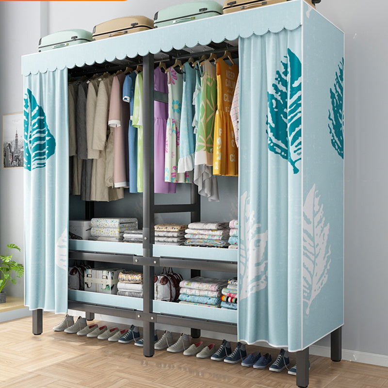 Foldable Freestanding Wardrobe Metal Frame Multifunctional Wardrobe 50"L x 20"W x 71"H Light Blue Clearhalo 'Armoires & Wardrobes' 'armoires_wardrobes' 'Bedroom Furniture' 'furn' 'furn_armoires_wardrobes' 'Furniture' 7235807