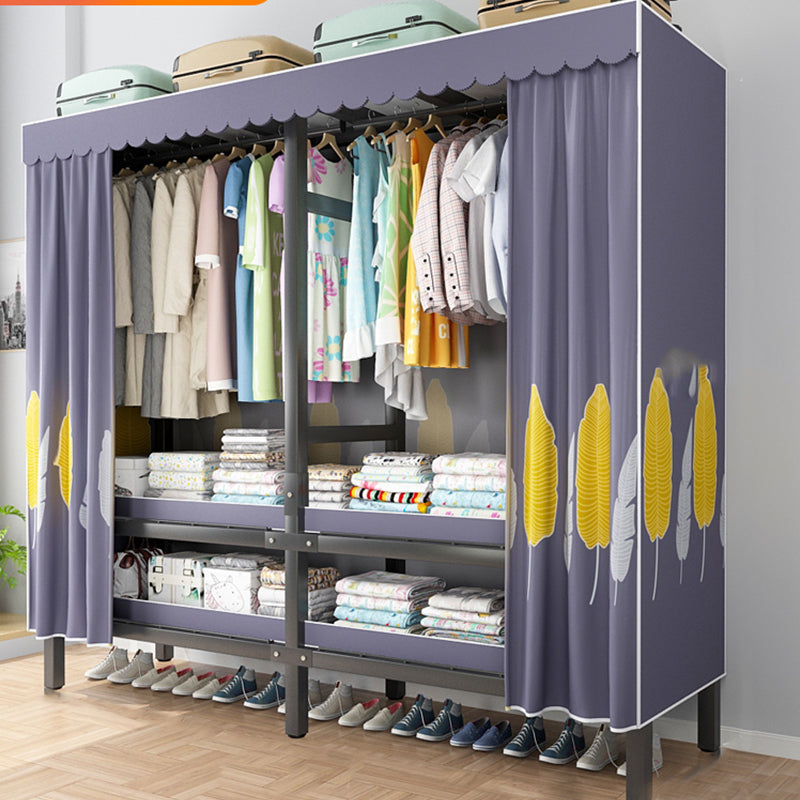 Foldable Freestanding Wardrobe Metal Frame Multifunctional Wardrobe 59.1"L x 19.7"W x 70.9"H Purple Clearhalo 'Armoires & Wardrobes' 'armoires_wardrobes' 'Bedroom Furniture' 'furn' 'furn_armoires_wardrobes' 'Furniture' 7235808