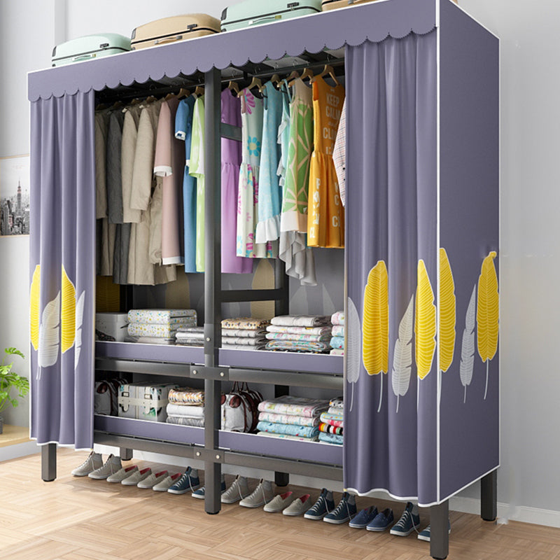Foldable Freestanding Wardrobe Metal Frame Multifunctional Wardrobe 50"L x 20"W x 71"H Purple Clearhalo 'Armoires & Wardrobes' 'armoires_wardrobes' 'Bedroom Furniture' 'furn' 'furn_armoires_wardrobes' 'Furniture' 7235810