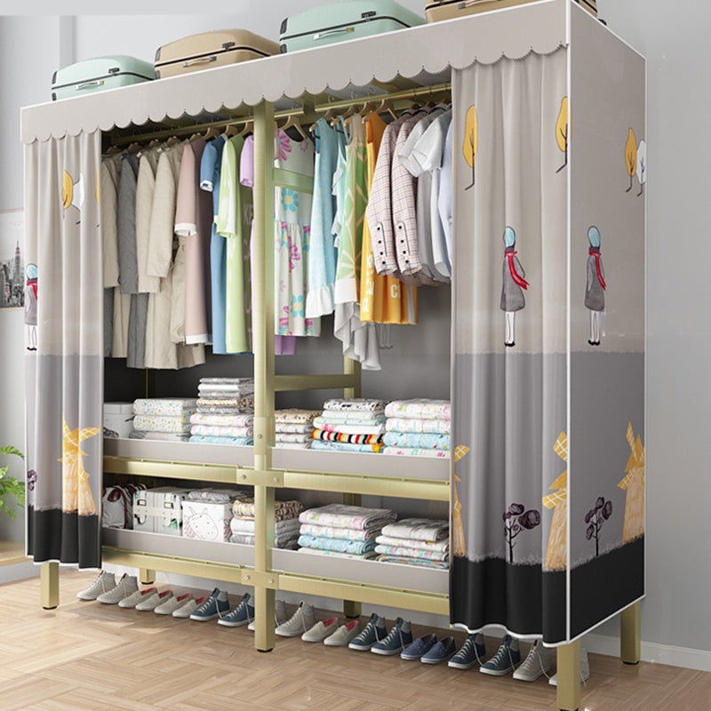 Foldable Freestanding Wardrobe Metal Frame Multifunctional Wardrobe 59.1"L x 19.7"W x 70.9"H Gold-grey Clearhalo 'Armoires & Wardrobes' 'armoires_wardrobes' 'Bedroom Furniture' 'furn' 'furn_armoires_wardrobes' 'Furniture' 7235815