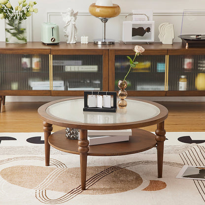 Modern Glass Top Coffee Table Solid Wood Brown Table with Storage 31.5"L x 31.5"W x 16"H Clearhalo 'Coffee & Accent Tables' 'Coffee Tables' 'coffee_tables' 'furn' 'furn_coffee_tables' 'Furniture' 'Living Room Furniture' 7236155