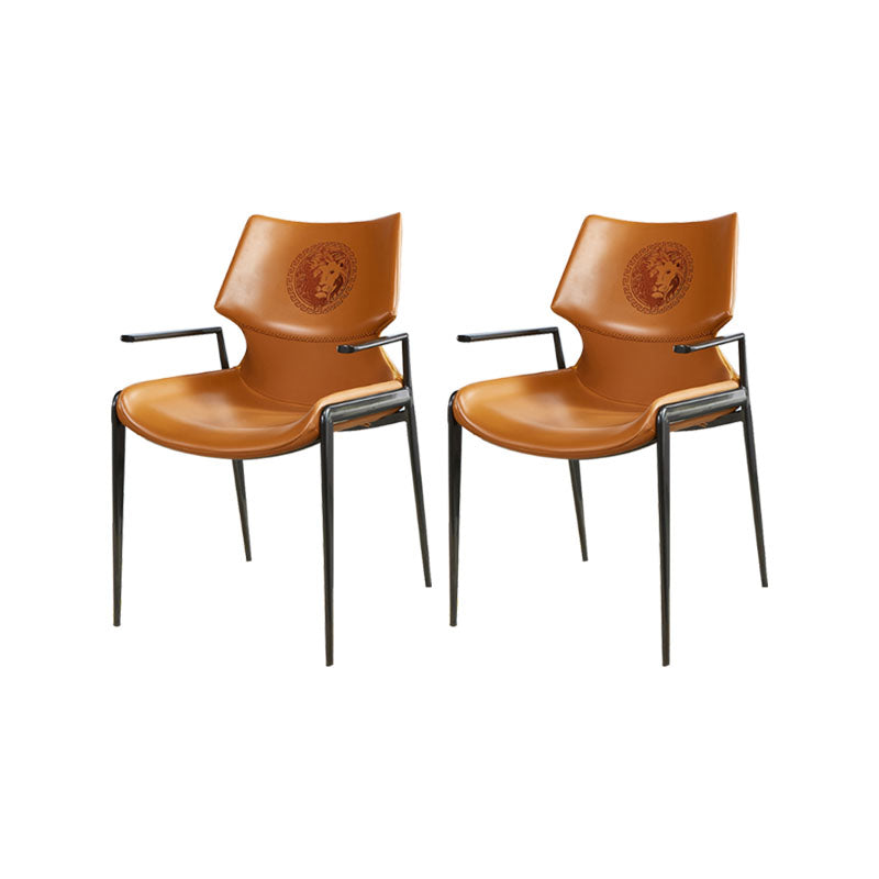 Faux Leather Dining Chairs Industrial Style Patio Dining Chair with Black Legs Orange 2 Piece Set Clearhalo 'Dining Chairs' 'Dining Tables & Seating' 'dining_chair' 'furn' 'furn_dining_chair' 'Furniture' 'Kitchen & Dining Furniture' 7236377