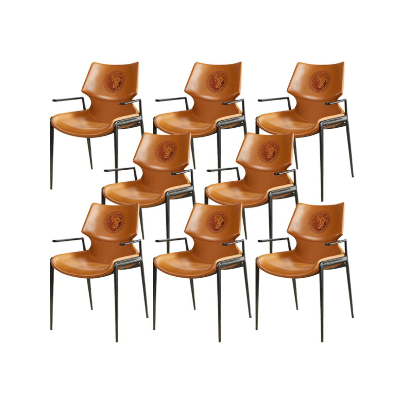 Faux Leather Dining Chairs Industrial Style Patio Dining Chair with Black Legs Orange 8 Piece Set Clearhalo 'Dining Chairs' 'Dining Tables & Seating' 'dining_chair' 'furn' 'furn_dining_chair' 'Furniture' 'Kitchen & Dining Furniture' 7236384