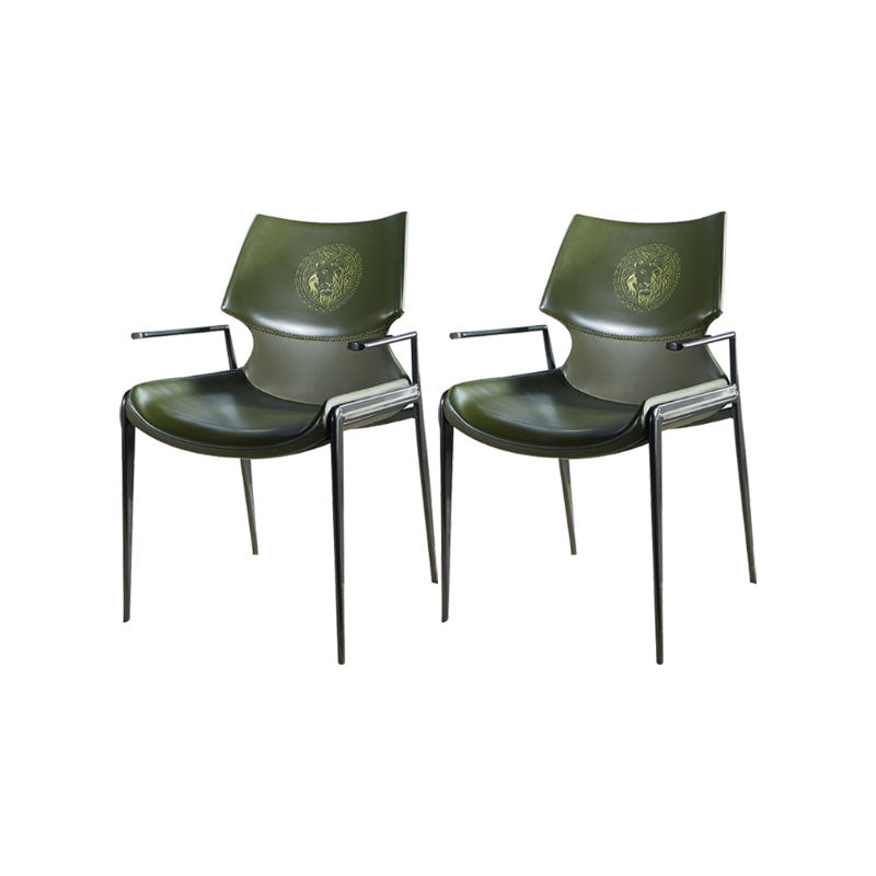 Faux Leather Dining Chairs Industrial Style Patio Dining Chair with Black Legs Blackish Green 2 Piece Set Clearhalo 'Dining Chairs' 'Dining Tables & Seating' 'dining_chair' 'furn' 'furn_dining_chair' 'Furniture' 'Kitchen & Dining Furniture' 7236387
