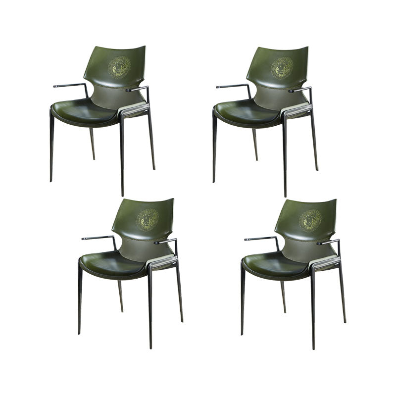 Faux Leather Dining Chairs Industrial Style Patio Dining Chair with Black Legs Blackish Green 4 Piece Set Clearhalo 'Dining Chairs' 'Dining Tables & Seating' 'dining_chair' 'furn' 'furn_dining_chair' 'Furniture' 'Kitchen & Dining Furniture' 7236389
