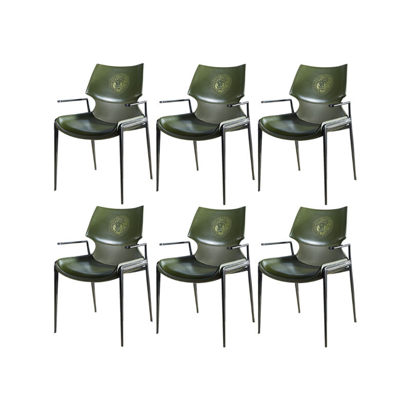Faux Leather Dining Chairs Industrial Style Patio Dining Chair with Black Legs Blackish Green 6 Piece Set Clearhalo 'Dining Chairs' 'Dining Tables & Seating' 'dining_chair' 'furn' 'furn_dining_chair' 'Furniture' 'Kitchen & Dining Furniture' 7236392