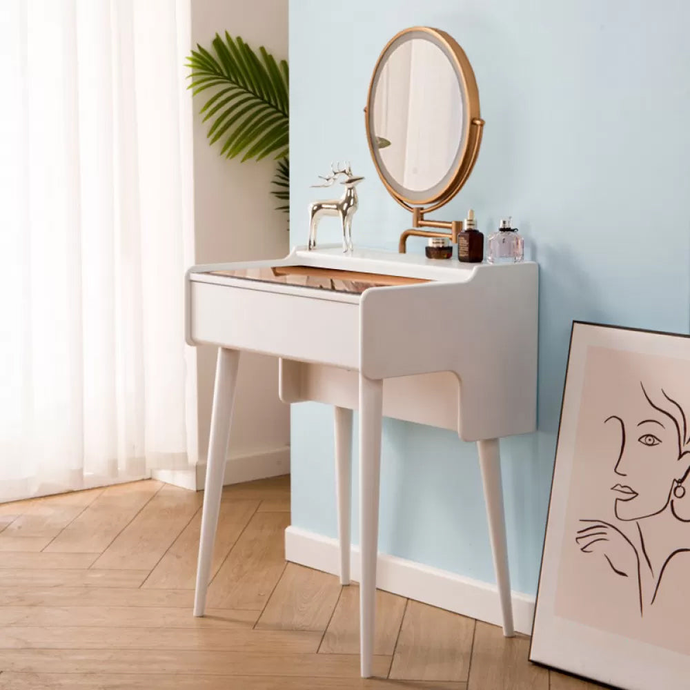 Modern Mirrored Glass Drawers Make-up Vanity with Storage for Bedroom Makeup Vanity & Mirror White Clearhalo 'Bedroom Furniture' 'furn' 'furn_makeup_vanities' 'Furniture' 'Makeup Vanities' 'makeup_vanities' 7237929