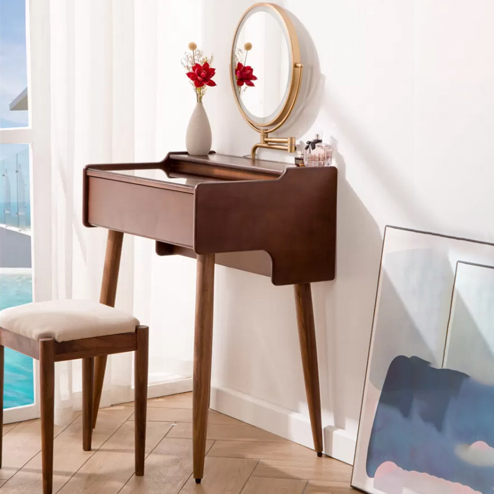 Modern Mirrored Glass Drawers Make-up Vanity with Storage for Bedroom Makeup Vanity & Mirror & Stools Black Clearhalo 'Bedroom Furniture' 'furn' 'furn_makeup_vanities' 'Furniture' 'Makeup Vanities' 'makeup_vanities' 7237937