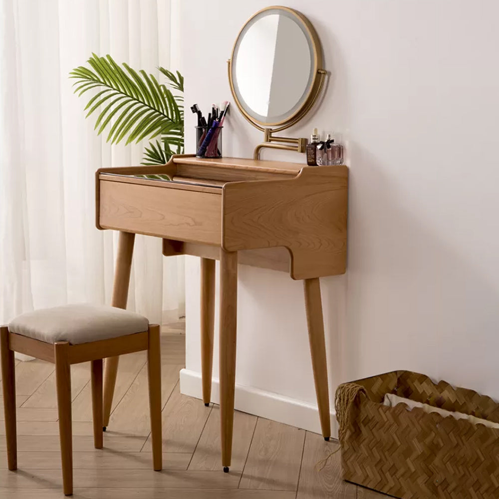 Modern Mirrored Glass Drawers Make-up Vanity with Storage for Bedroom Makeup Vanity & Mirror & Stools Cherry Wood Clearhalo 'Bedroom Furniture' 'furn' 'furn_makeup_vanities' 'Furniture' 'Makeup Vanities' 'makeup_vanities' 7237943
