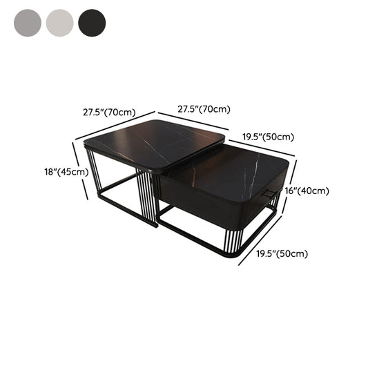 Square Nesting Coffee Table Set Slate Frame Coffee Cocktail Table with Drawer