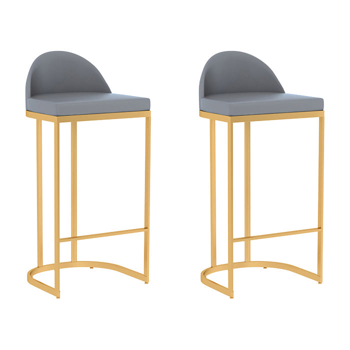 Grey Faux Leather Dining Stool Low Back Bar Stool with Metal Base
