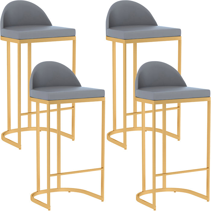 Grey Faux Leather Dining Stool Low Back Bar Stool with Metal Base