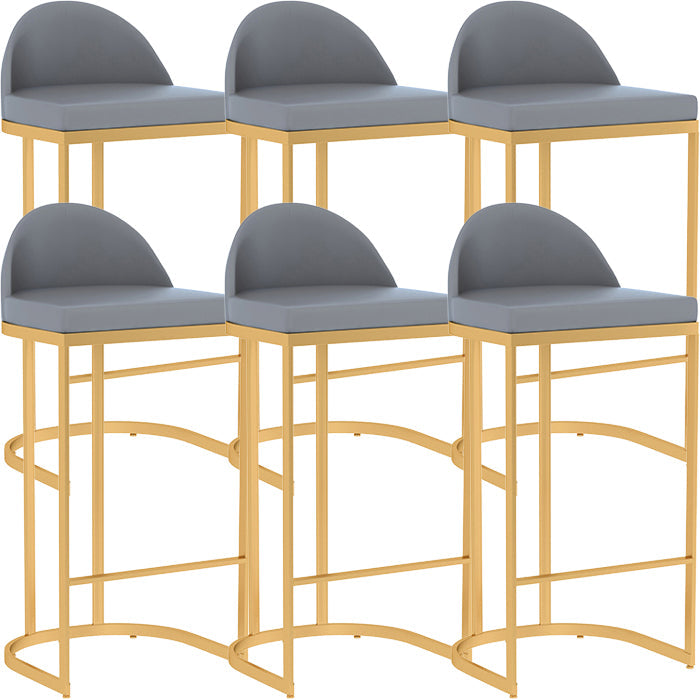 Grey Faux Leather Dining Stool Low Back Bar Stool with Metal Base