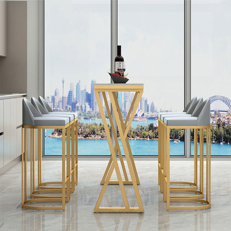 Grey Faux Leather Dining Stool Low Back Bar Stool with Metal Base