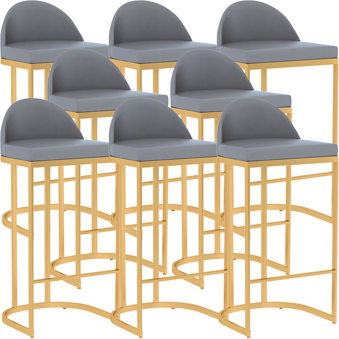 Grey Faux Leather Dining Stool Low Back Bar Stool with Metal Base