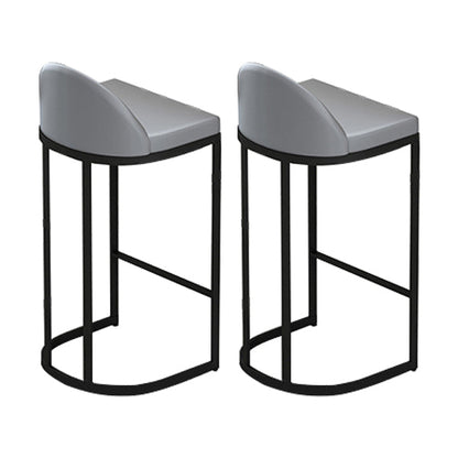 Grey Faux Leather Dining Stool Low Back Bar Stool with Metal Base