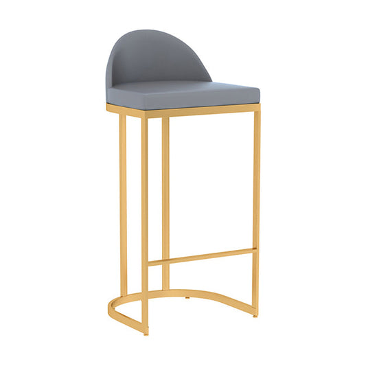 Grey Faux Leather Dining Stool Low Back Bar Stool with Metal Base
