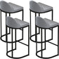 Grey Faux Leather Dining Stool Low Back Bar Stool with Metal Base