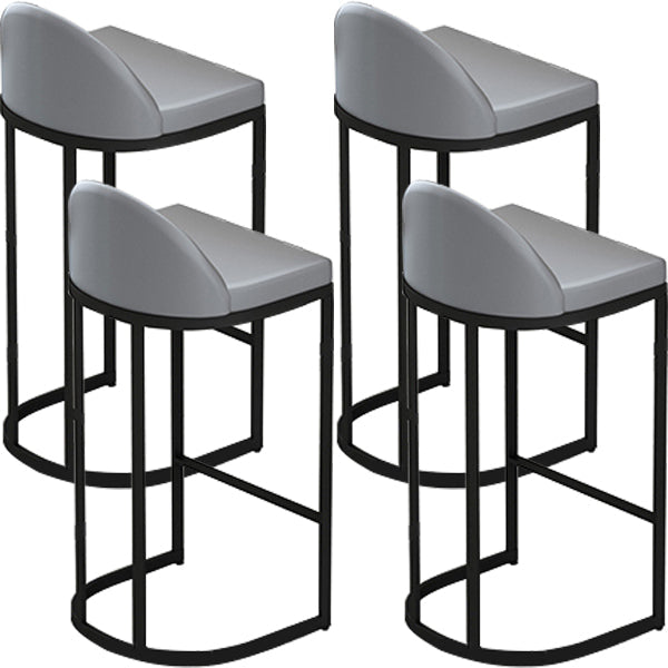 Grey Faux Leather Dining Stool Low Back Bar Stool with Metal Base