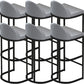 Grey Faux Leather Dining Stool Low Back Bar Stool with Metal Base