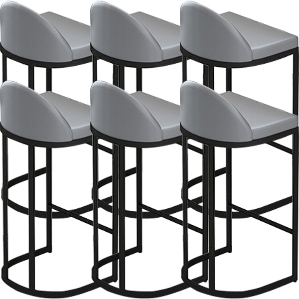 Grey Faux Leather Dining Stool Low Back Bar Stool with Metal Base