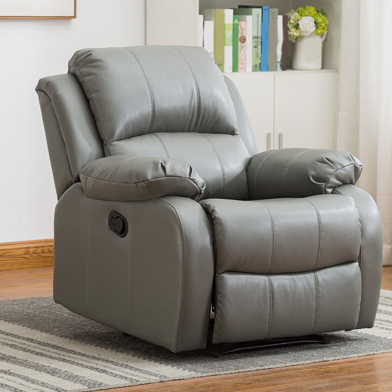 Traditional Swivel Rocker Standard Recliner 35.4" Wide Solid Color Recliner Chair Grey Faux Leather Clearhalo 'Chairs & Seating' 'furn' 'furn_recliners' 'Furniture' 'Living Room Furniture' 'Recliners' 7238279