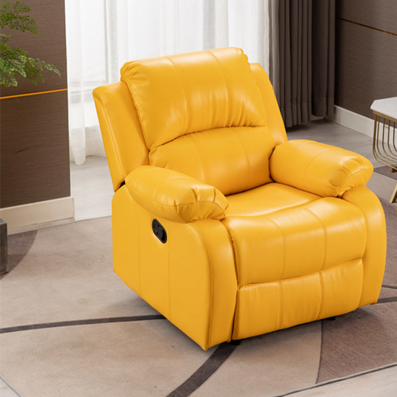 Traditional Swivel Rocker Standard Recliner 35.4" Wide Solid Color Recliner Chair Yellow Faux Leather Clearhalo 'Chairs & Seating' 'furn' 'furn_recliners' 'Furniture' 'Living Room Furniture' 'Recliners' 7238280