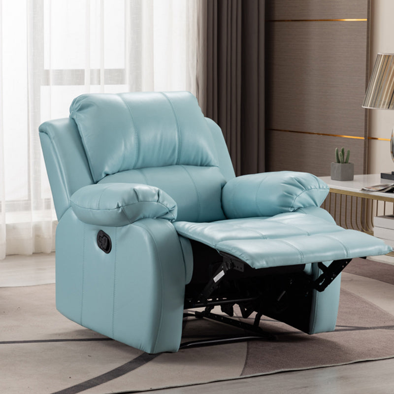 Traditional Swivel Rocker Standard Recliner 35.4" Wide Solid Color Recliner Chair Sky Blue Faux Leather Clearhalo 'Chairs & Seating' 'furn' 'furn_recliners' 'Furniture' 'Living Room Furniture' 'Recliners' 7238282