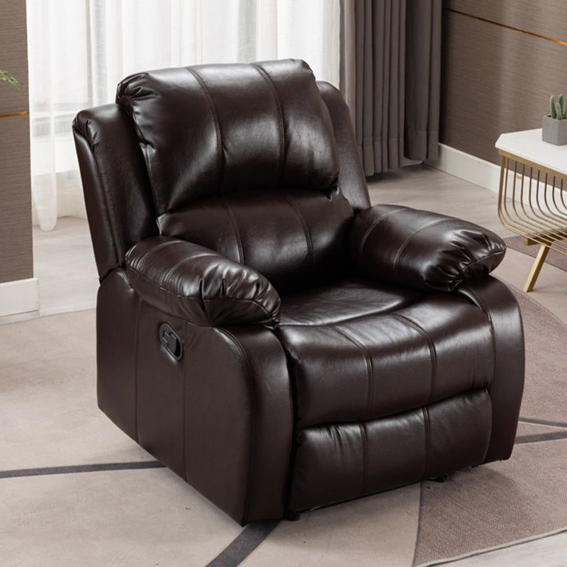 Traditional Swivel Rocker Standard Recliner 35.4" Wide Solid Color Recliner Chair Dark Brown Faux Leather Clearhalo 'Chairs & Seating' 'furn' 'furn_recliners' 'Furniture' 'Living Room Furniture' 'Recliners' 7238287