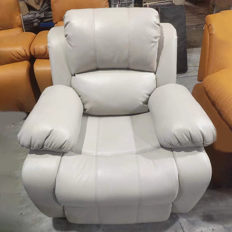Traditional Swivel Rocker Standard Recliner 35.4" Wide Solid Color Recliner Chair Cream Gray Faux Leather Clearhalo 'Chairs & Seating' 'furn' 'furn_recliners' 'Furniture' 'Living Room Furniture' 'Recliners' 7238290