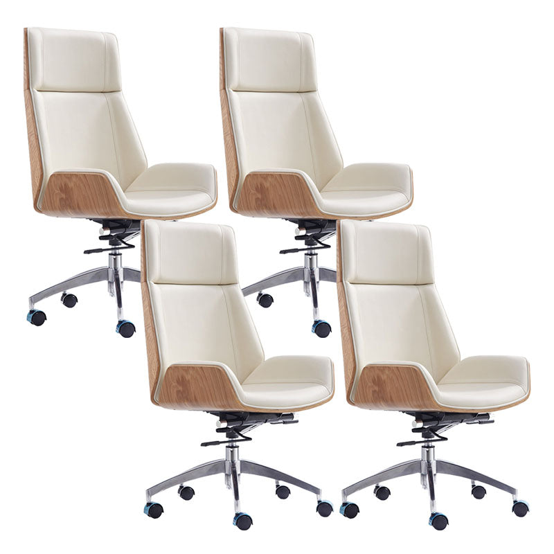 Modern Swivel Office Chair Executive High Back Managers Chair Off-White 4 Piece Set Clearhalo 'furn' 'furn_office_chair' 'Furniture' 'Office Chairs' 'Office Furniture' 'office_chair' 7238745