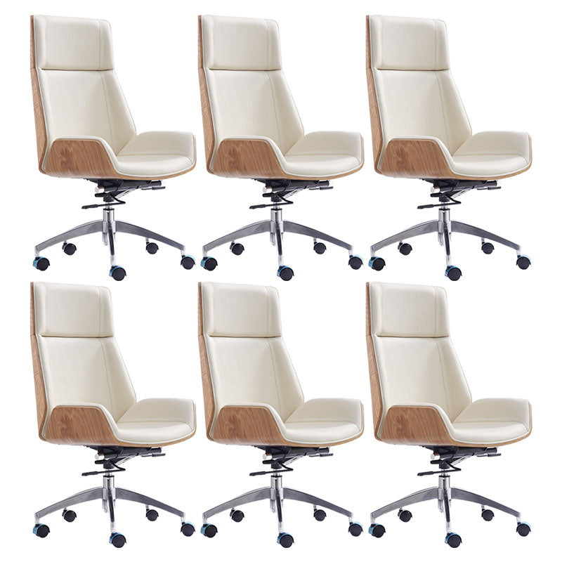 Modern Swivel Office Chair Executive High Back Managers Chair Off-White 6 Piece Set Clearhalo 'furn' 'furn_office_chair' 'Furniture' 'Office Chairs' 'Office Furniture' 'office_chair' 7238746