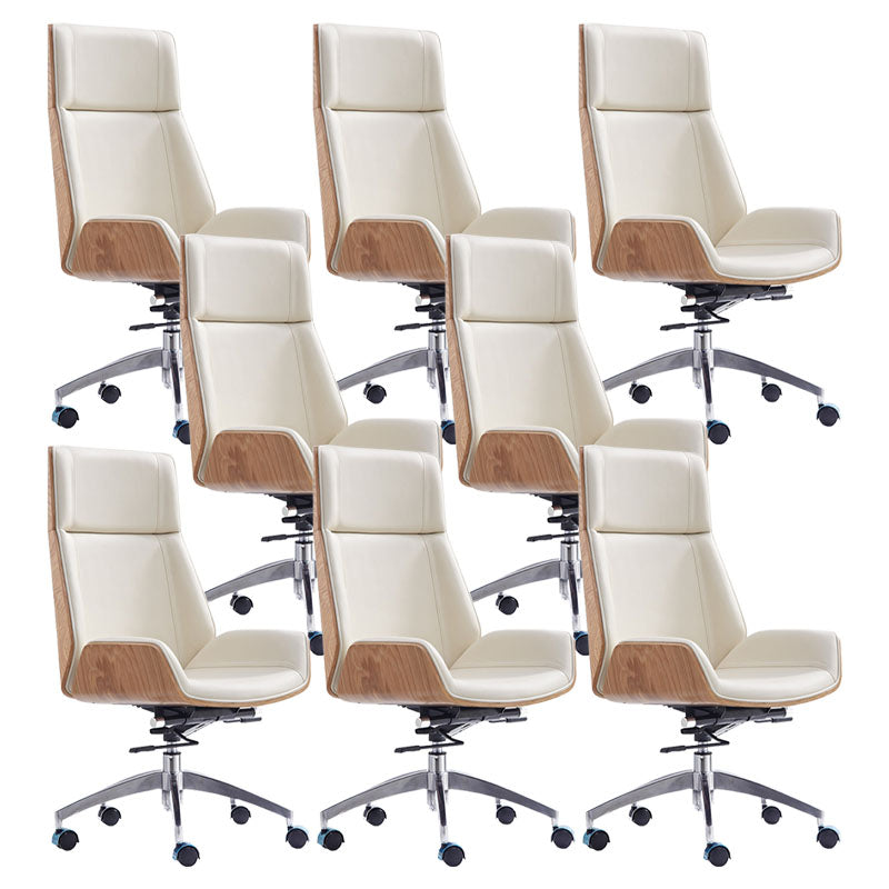 Modern Swivel Office Chair Executive High Back Managers Chair Off-White 8 Piece Set Clearhalo 'furn' 'furn_office_chair' 'Furniture' 'Office Chairs' 'Office Furniture' 'office_chair' 7238747