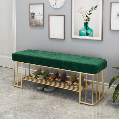 Glam Rectangle Seating Bench Cushioned Backless Entryway Bench with Storage Green Clearhalo 'Benches' 'Chairs & Seating' 'furn' 'furn_benches' 'Furniture' 'Living Room Furniture' 7239008