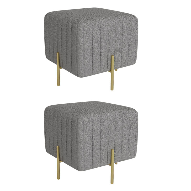 Contemporary Pouf Ottoman Velvet Upholstered Solid Color Square Ottoman with Metal Legs