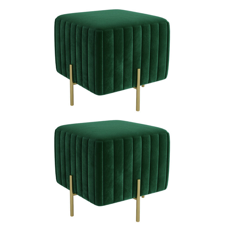 Contemporary Pouf Ottoman Velvet Upholstered Solid Color Square Ottoman with Metal Legs
