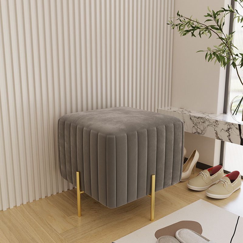 Contemporary Pouf Ottoman Velvet Upholstered Solid Color Square Ottoman with Metal Legs