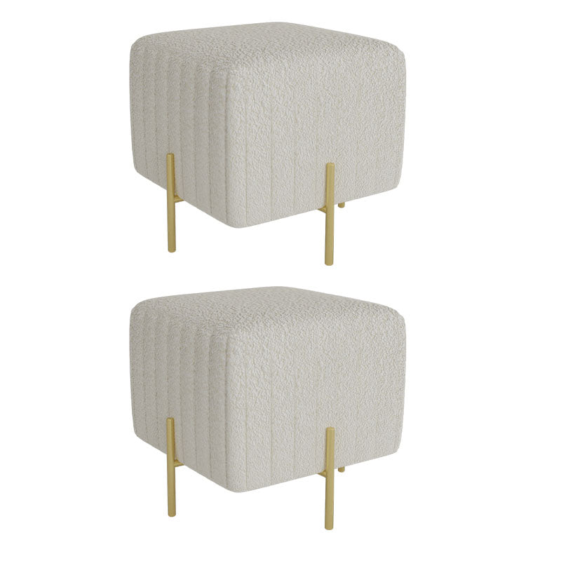 Contemporary Pouf Ottoman Velvet Upholstered Solid Color Square Ottoman with Metal Legs