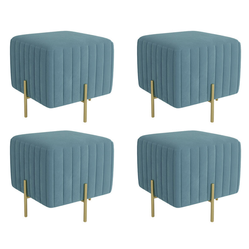 Contemporary Pouf Ottoman Velvet Upholstered Solid Color Square Ottoman with Metal Legs