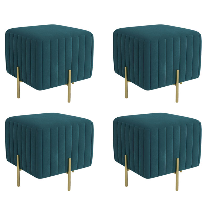Contemporary Pouf Ottoman Velvet Upholstered Solid Color Square Ottoman with Metal Legs