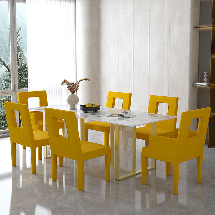 Juego de comedor de estilo glamoroso 1/5/7 PCS Juego de comidas con mesa de piedra rectangular