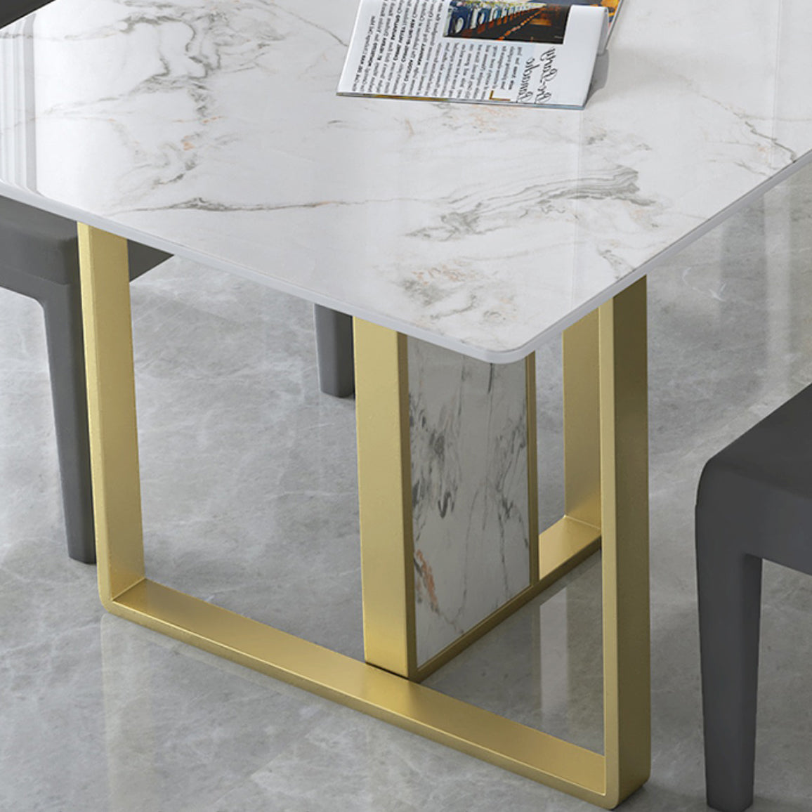 Juego de comedor de estilo glamoroso 1/5/7 PCS Juego de comidas con mesa de piedra rectangular