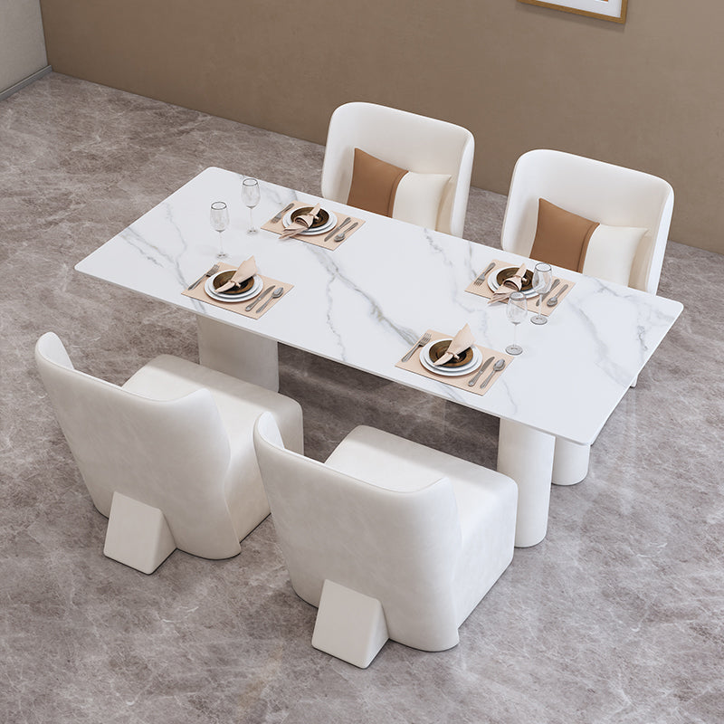 Contemporary Stone Furniture 1/5 Pcs Dining Room Table Set for Home 5 Pieces: White Table, 4 Chairs Clearhalo 'Dining Room Sets' 'Dining Tables & Seating' 'dining_room_set' 'furn' 'furn_dining_room_set' 'Furniture' 'Kitchen & Dining Furniture' 7239511