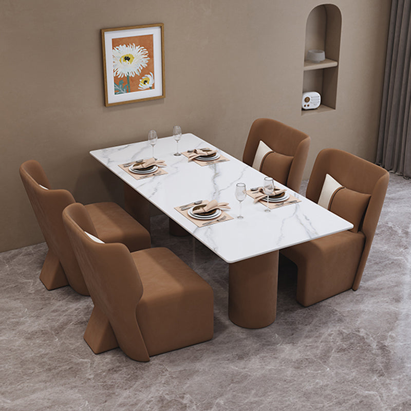Contemporary Stone Furniture 1/5 Pcs Dining Room Table Set for Home 5 Pieces: Brown Table, 4 Chairs Clearhalo 'Dining Room Sets' 'Dining Tables & Seating' 'dining_room_set' 'furn' 'furn_dining_room_set' 'Furniture' 'Kitchen & Dining Furniture' 7239514