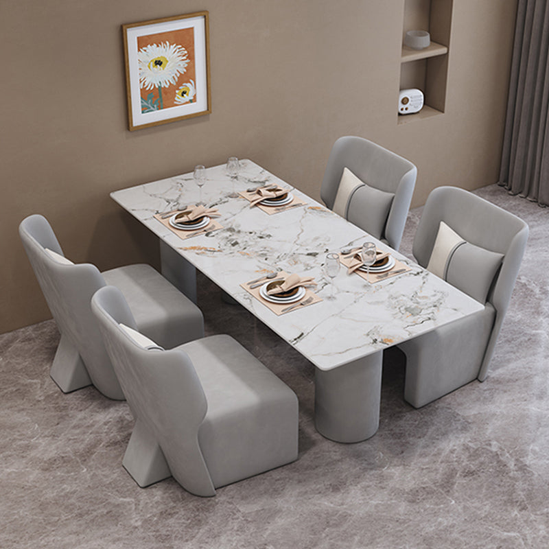 Contemporary Stone Furniture 1/5 Pcs Dining Room Table Set for Home 5 Pieces: Grey Table, 4 Chairs Clearhalo 'Dining Room Sets' 'Dining Tables & Seating' 'dining_room_set' 'furn' 'furn_dining_room_set' 'Furniture' 'Kitchen & Dining Furniture' 7239516