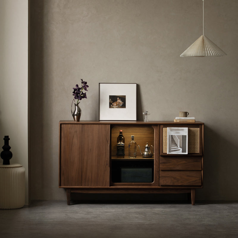 Sideboard marrone a buffet in legno massiccio contemporaneo con 2 cassetti