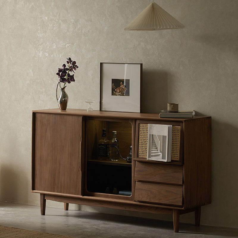 Sideboard marrone a buffet in legno massiccio contemporaneo con 2 cassetti