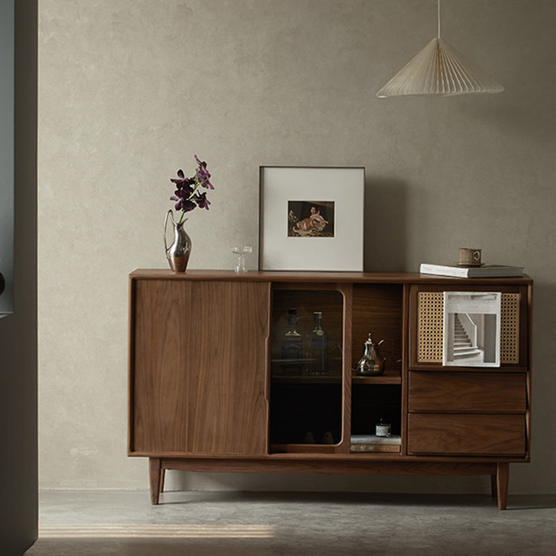 Sideboard marrone a buffet in legno massiccio contemporaneo con 2 cassetti